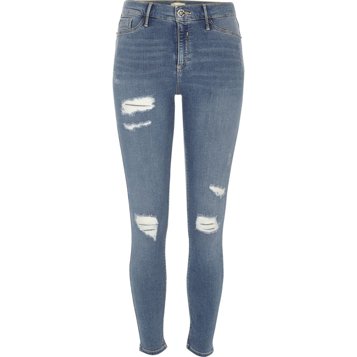 Mid blue ripped Molly jeggings