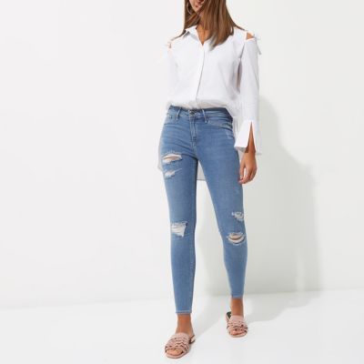 Mid blue ripped Molly jeggings