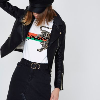 Black faux leather biker jacket