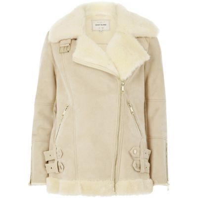 Cream faux suede aviator jacket coats coats / jackets women