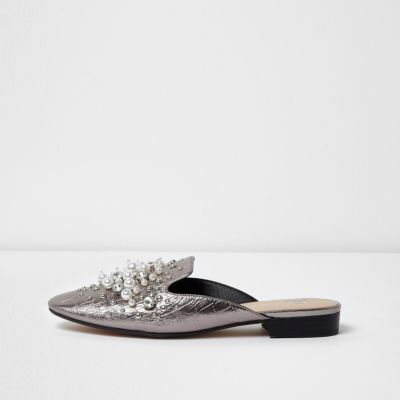 Silver diamante and pearl backless loafers - shoes - shoes / boots - women