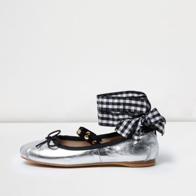 Silver ankle ribbon ballet flats Seasonal Offers Sale women