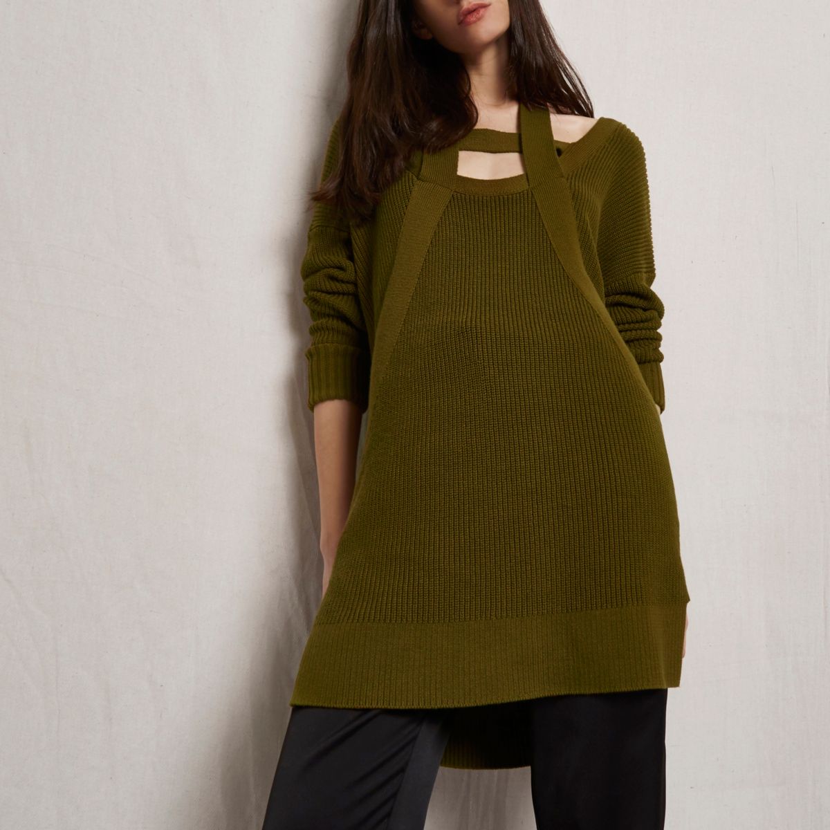 Khaki green RI Studio knit cut out sweater RI Limited Edition Sale