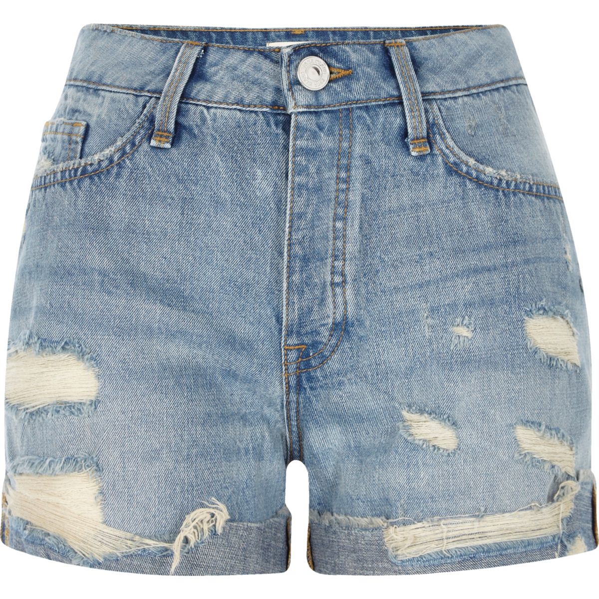 Mid blue wash ripped boyfriend denim shorts Holiday Shop Sale women