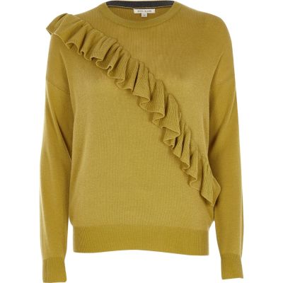Mustard yellow frill jumper jumpers knitwear women