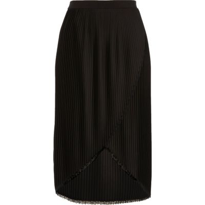 Black wrap front pleated midi skirt - skirts - sale - women