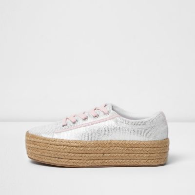 silver lace up espadrilles