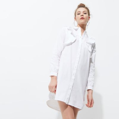 white frill shirt dress