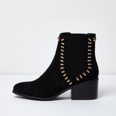 black suede boots with studs