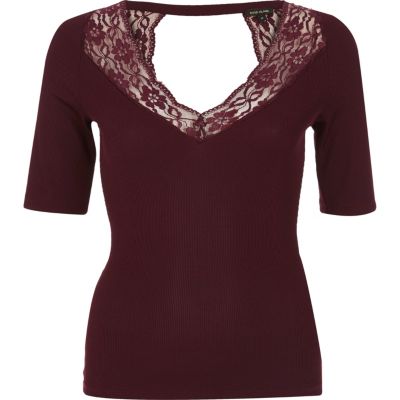 Dark red lace trim top - plain t-shirts / vests - t shirts / vests ...