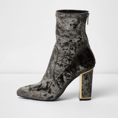 grey velvet ankle boots