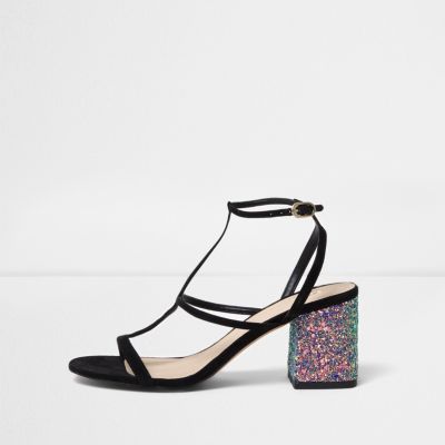black sparkly block heels