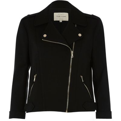 Black zip front jersey biker jacket - jackets - coats / jackets - women