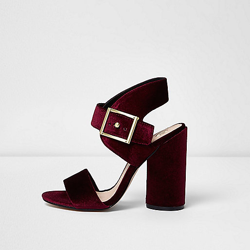 Red velvet buckle block heel sandals - sandals - shoes / boots - women