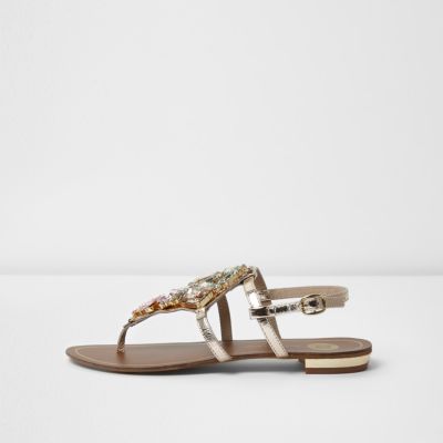 gold flat sandals river island