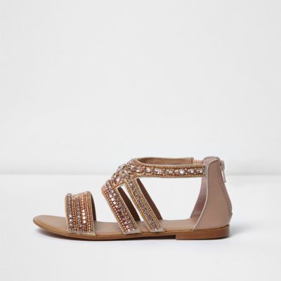 Rose gold embellished multi strap sandals - Shoes & Boots - Sale - women