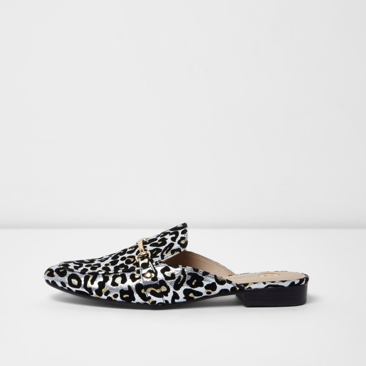 leopard print backless loafers