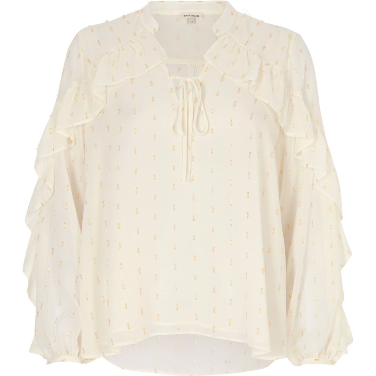 White metallic print frill blouse - Tops - Sale - women