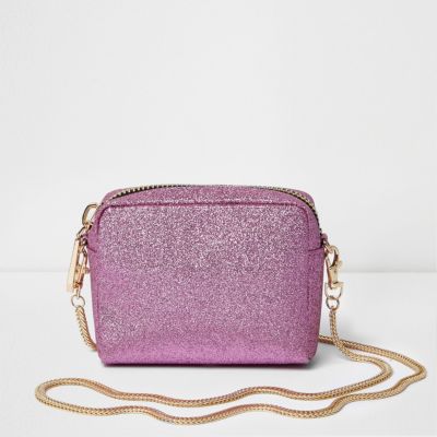 pink glitter crossbody purse