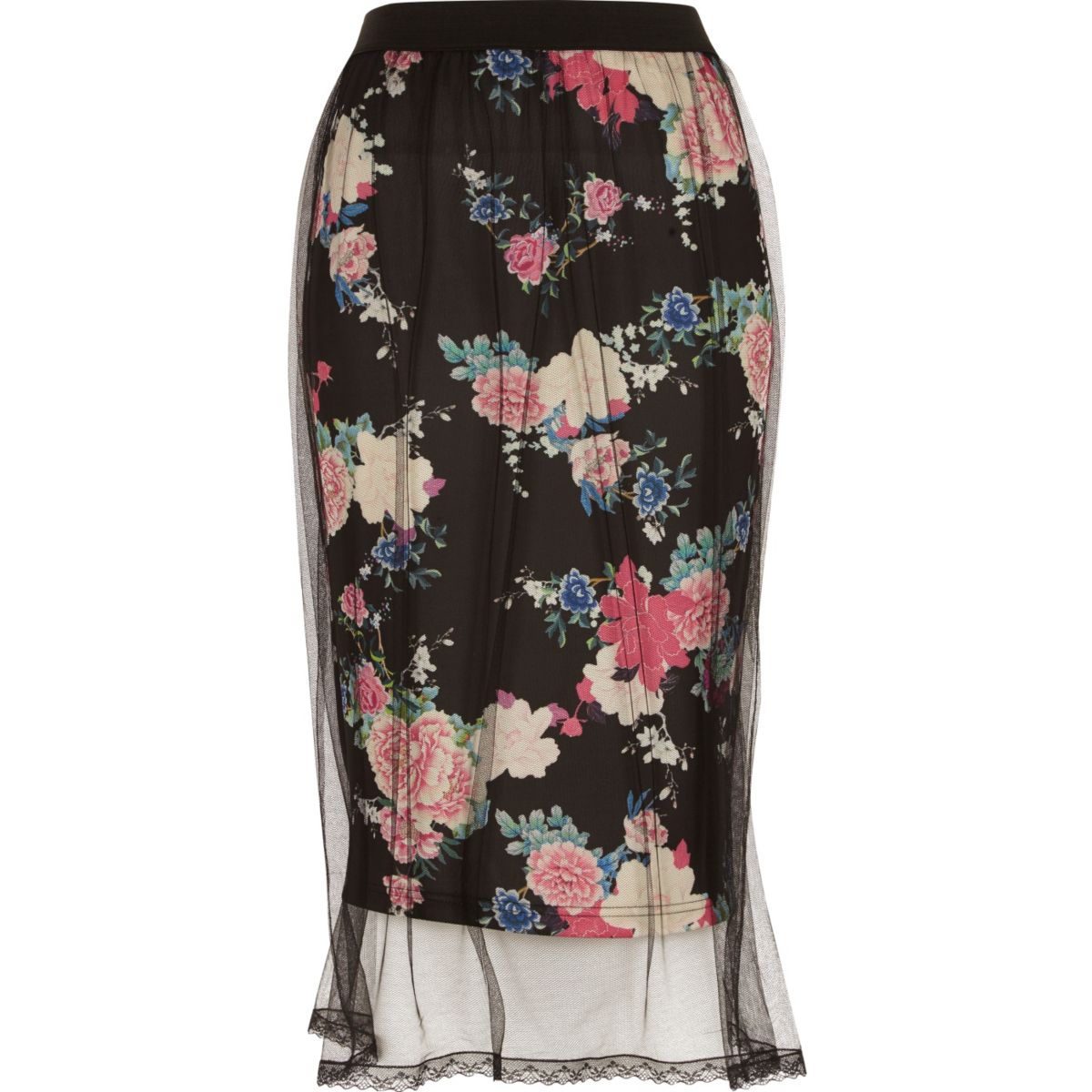 Black floral mesh midi skirt - Skirts - Sale - women