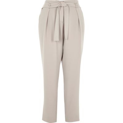 Grey soft tie waist tapered trousers - tapered trousers - trousers - women