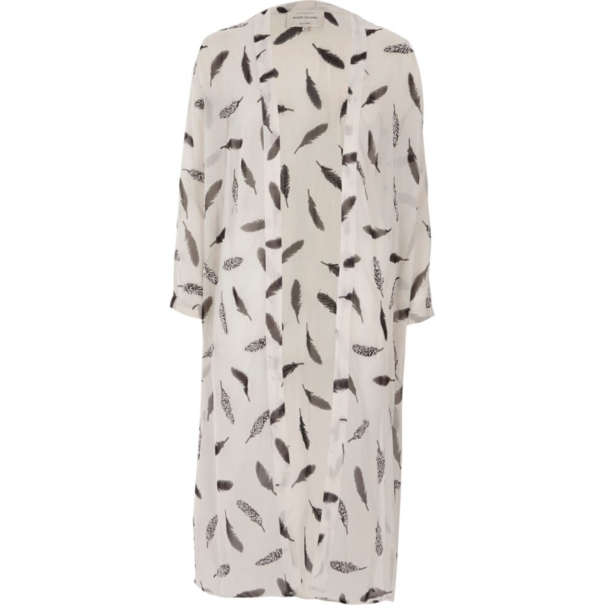 Cream feather print kimono