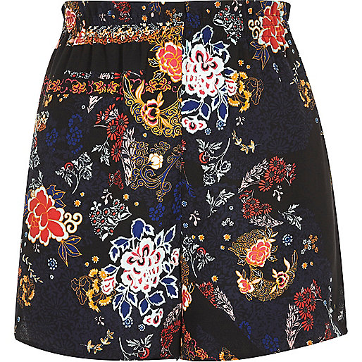 Black floral print high waisted shorts - smart shorts - shorts - women