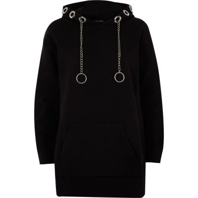 Black chain eyelet hoodie - hoodies / sweatshirts - tops - women
