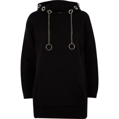 Black chain eyelet hoodie hoodies / sweatshirts tops women