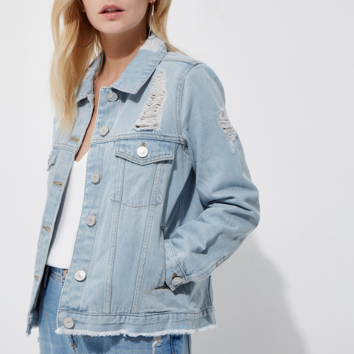 Petite blue ripped denim jacket - Coats & Jackets - Sale - women