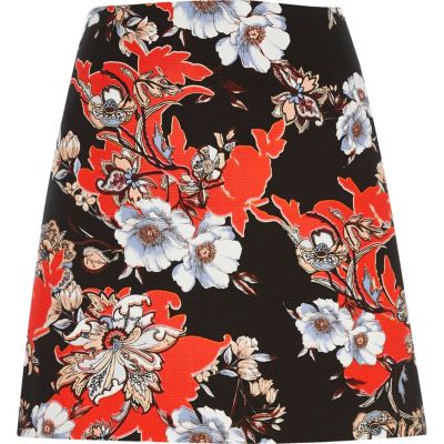 Black and orange floral mini skirt - mini skirts - skirts - women