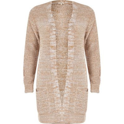 Beige longline oversized knit cardigan - Knitwear - Sale ...