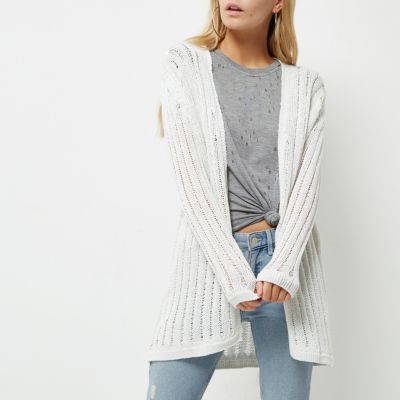 Cardigan long Petite crème en maille échelle