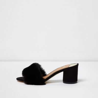 block heel shoes with fur