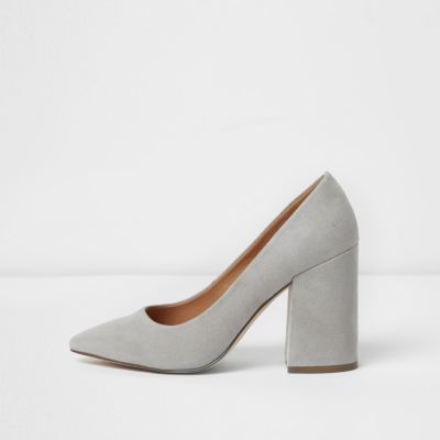 light grey block heel shoes