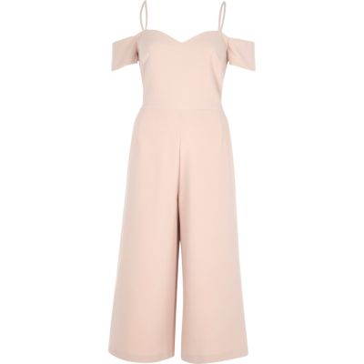 Light pink bardot fitted culotte jumpsuit - jumpsuits - playsuits ...