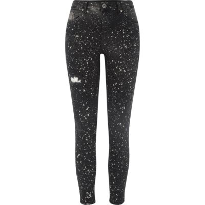 Amelie – Jean super skinny noir avec taches de peinture