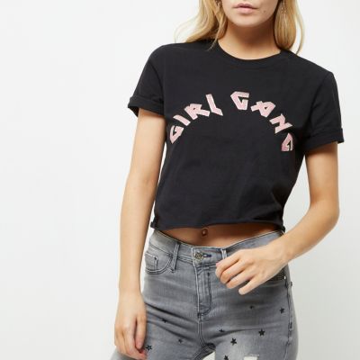 Petite black girl gang cropped T-shirt - crop tops / bralets - tops - women