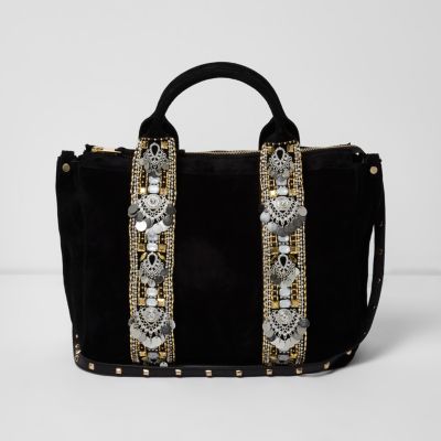 Black suede embellished bowler bag Shopper & Tote Bags Bags