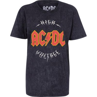 Black acid wash ACDC band boyfriend T-shirt - print t-shirts / tanks ...