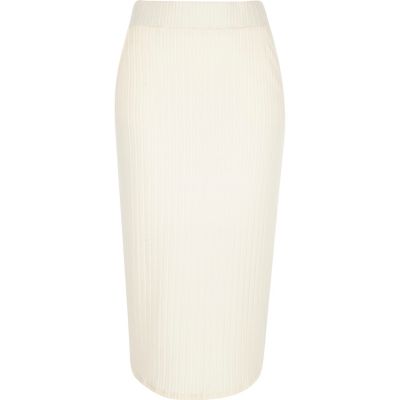 Mittellanger Jersey-Bleistiftrock in Creme