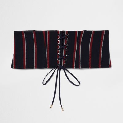 River Island Womens Blue and red stripe wide corset belt