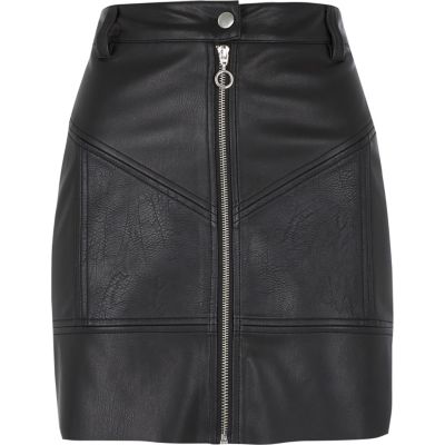 Black faux leather zip biker mini skirt - Skirts - Sale - women