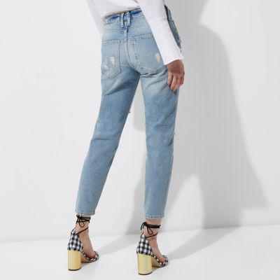 Mid blue ripped boyfriend jeans
