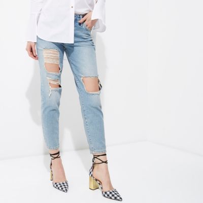 Mid blue ripped boyfriend jeans