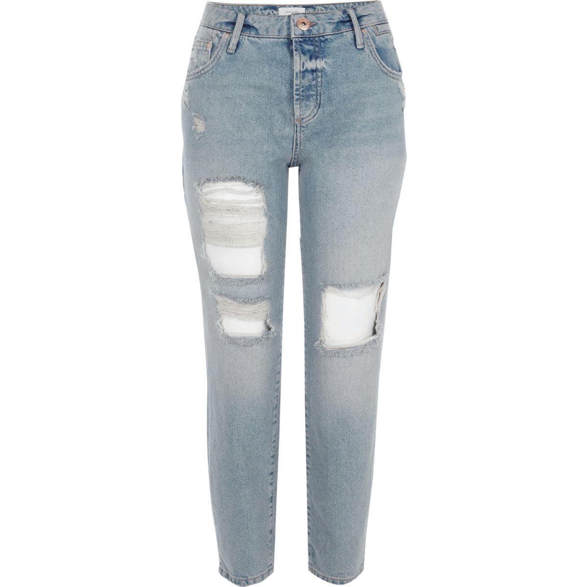 Mid blue ripped boyfriend jeans