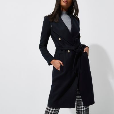 Marineblauwe trenchcoat met riem