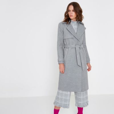 Grey belted trench coat
