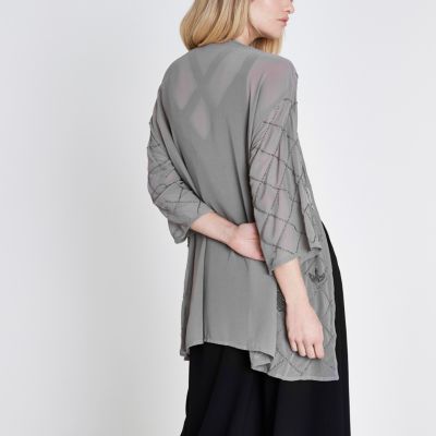 Grey embellished kimono