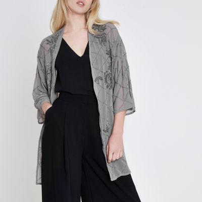 Grey embellished kimono